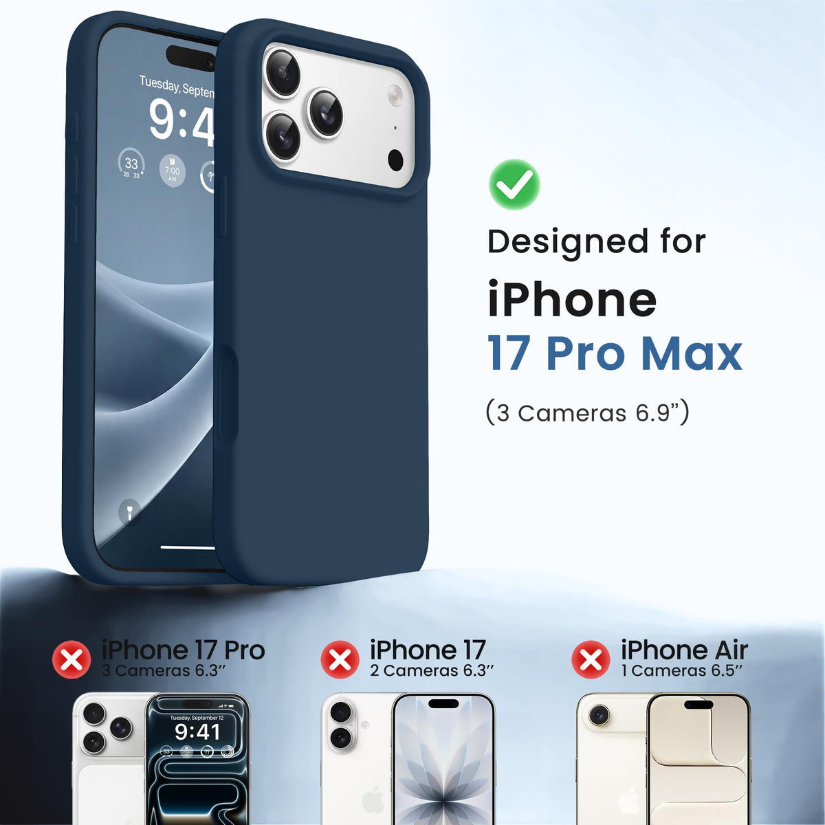 GONEZ Magnetic for iPhone 18 Pro Max Case/iPhone 17 Pro Max Case, Silicone Cover Dark Blue