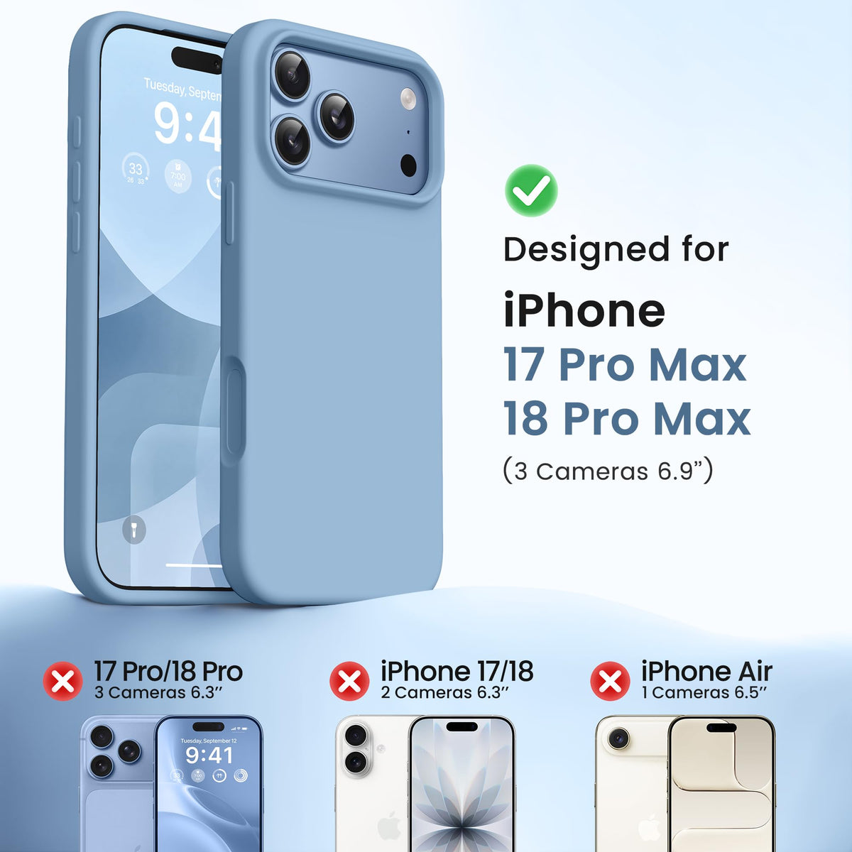 GONEZ for iPhone 18 Pro Max Case, Mist Blue
