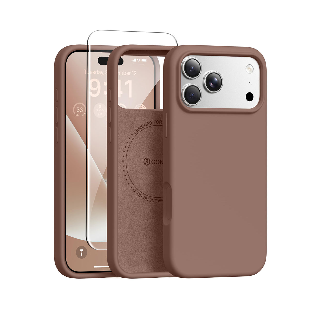 GONEZ Magnetic for iPhone 18 Pro Case/iPhone 17 Pro Case, Silicone Cover Brown