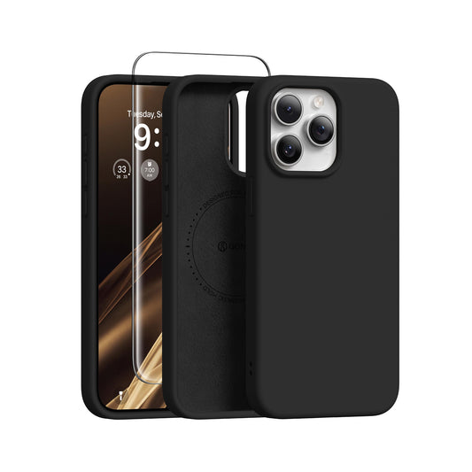 GONEZ Magnetic for iPhone 15 Pro Case, Silicone Cover Black
