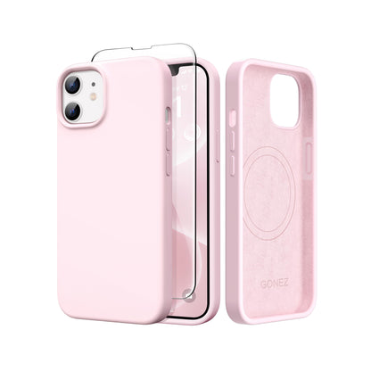 GONEZ Magnetic for iPhone 12/12 Pro Case, Silicone Cover Chalk Pink