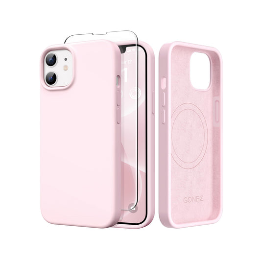 GONEZ Magnetic for iPhone 12/12 Pro Case, Silicone Cover Chalk Pink