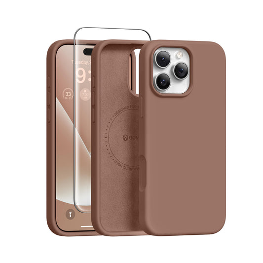 GONEZ Magnetic for iPhone 16 Pro Case, Silicone Cover Brown