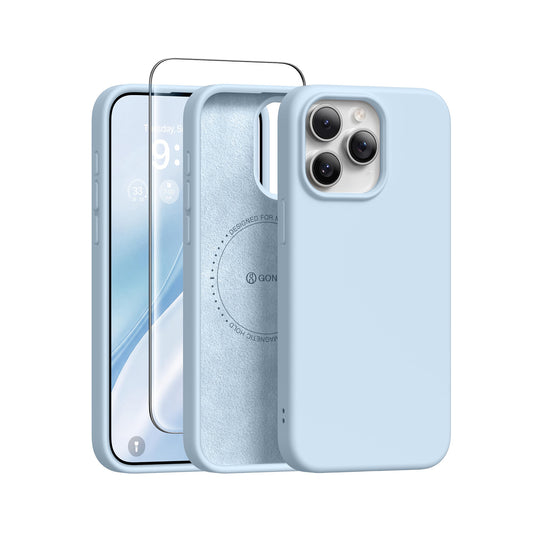 GONEZ Magnetic for iPhone 15 Pro Max Case, Silicone Cover Blue