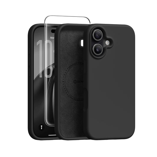 GONEZ Magnetic for iPhone 16 Case, Silicone Cover Black