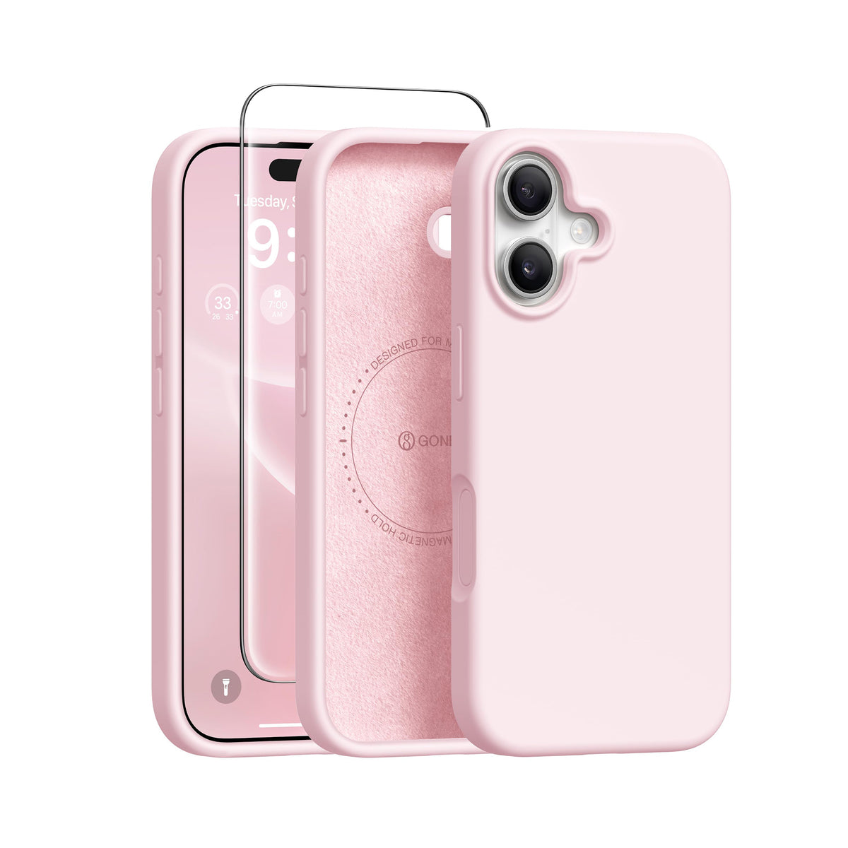 GONEZ Magnetic for iPhone 16 Case, Silicone Cover Chalk Pink