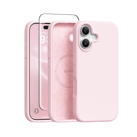 GONEZ Magnetic for iPhone 16 Case, Silicone Cover Chalk Pink