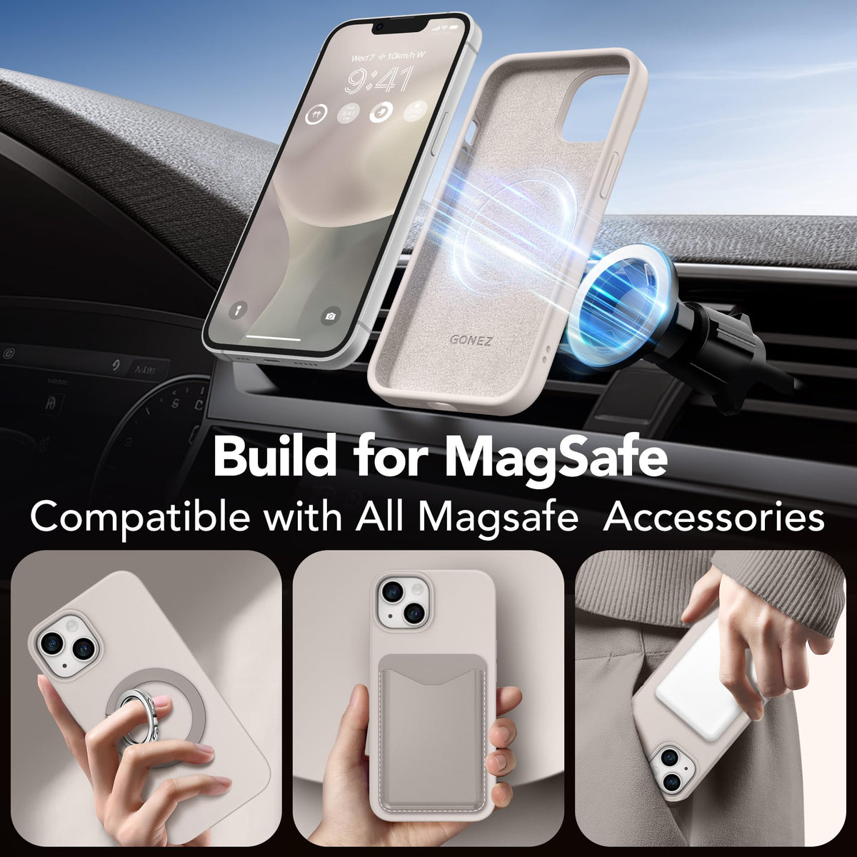 GONEZ Magnetic for iPhone 13/14 Case, Silicone Cover Stone