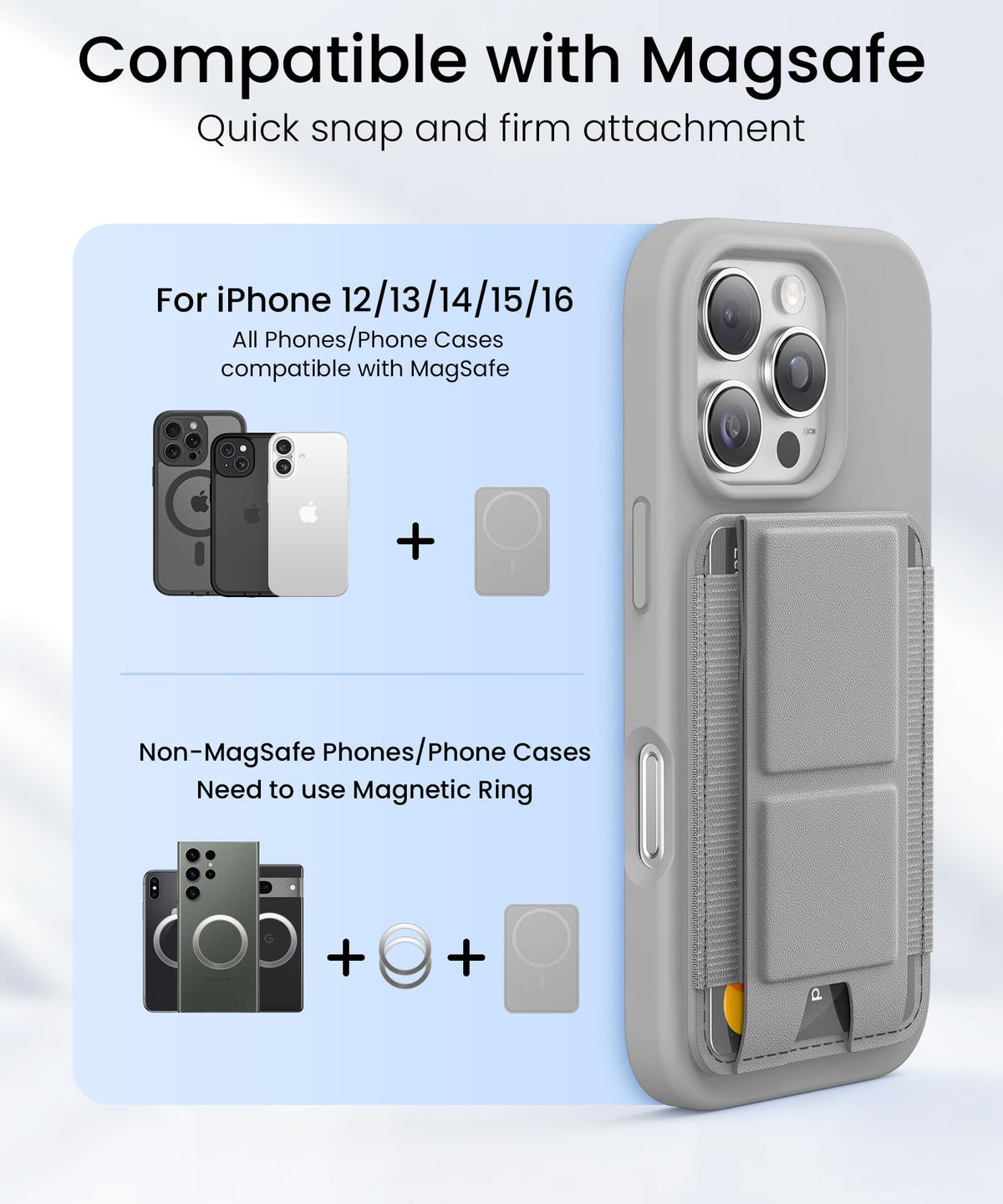 GONEZ for MagSafe Wallet with Stand,Light Grey