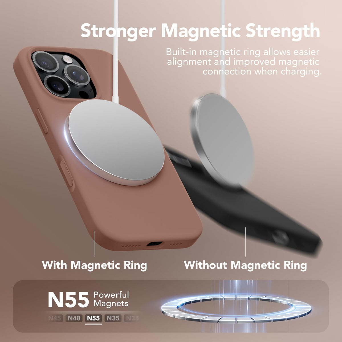 GONEZ Magnetic for iPhone 16 Pro Case, Silicone Cover Brown