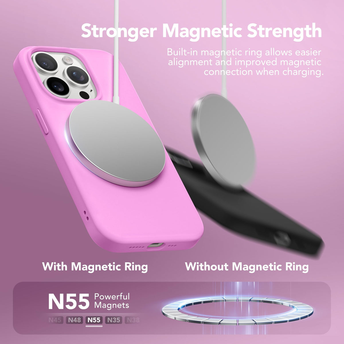 GONEZ Magnetic for iPhone 15 Pro Max Case, Silicone Cover Cherry Blossom