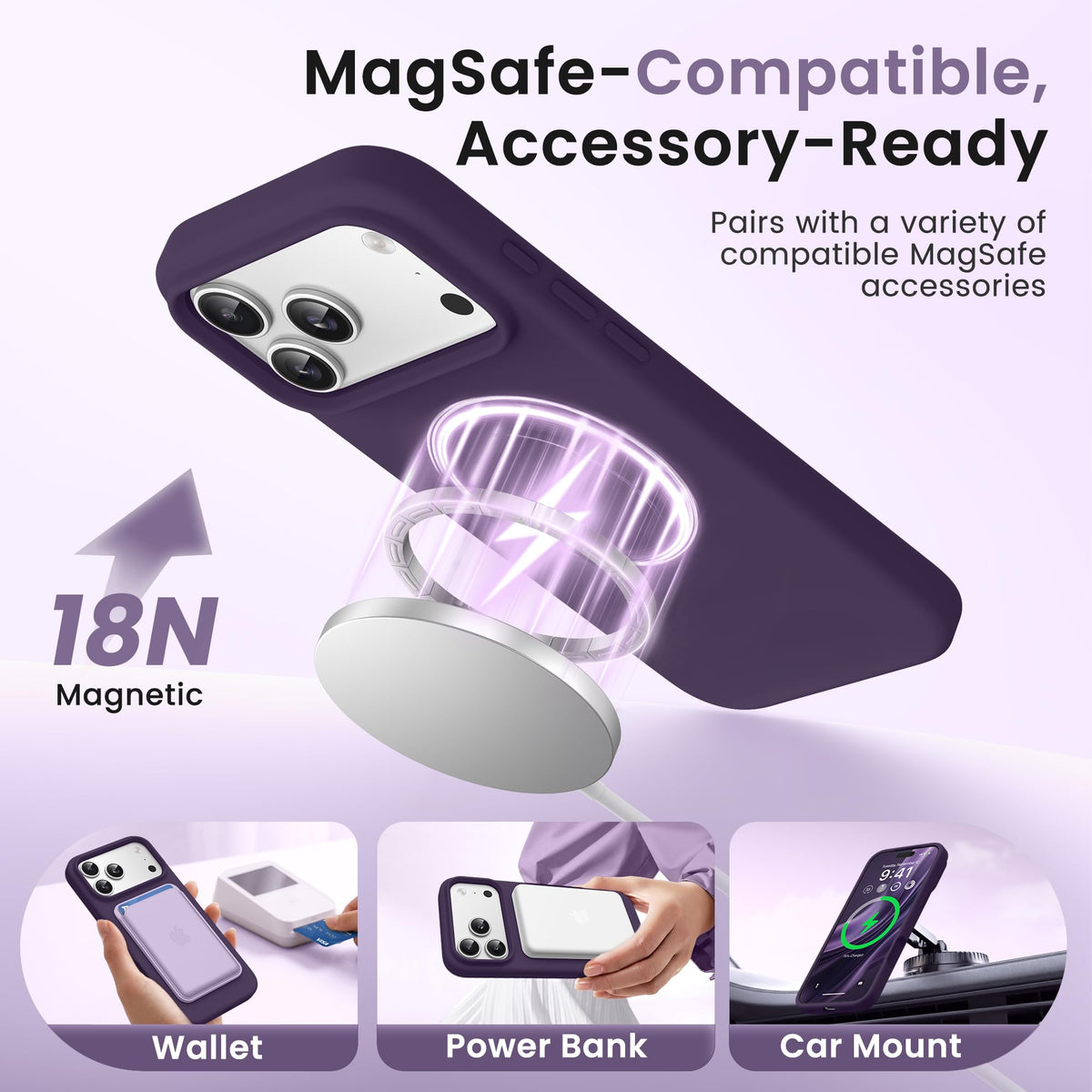 GONEZ Magnetic for iPhone 18 Pro Max Case/iPhone 17 Pro Max Case, Silicone Cover Deep Purple