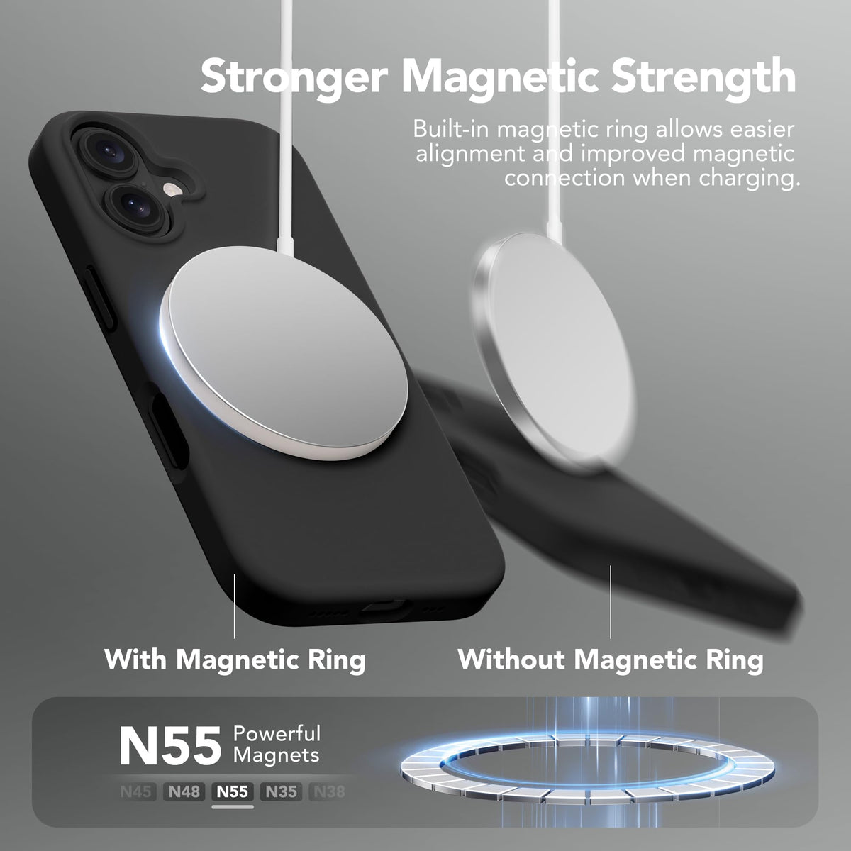 GONEZ Magnetic for iPhone 16 Case, Silicone Cover Black