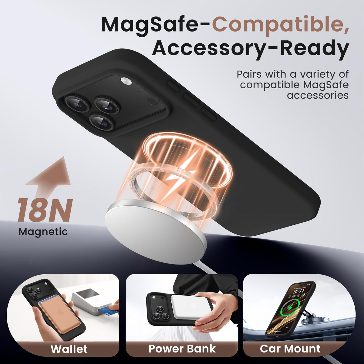 GONEZ Magnetic for iPhone 18 Pro Case/iPhone 17 Pro Case, Silicone Cover Black