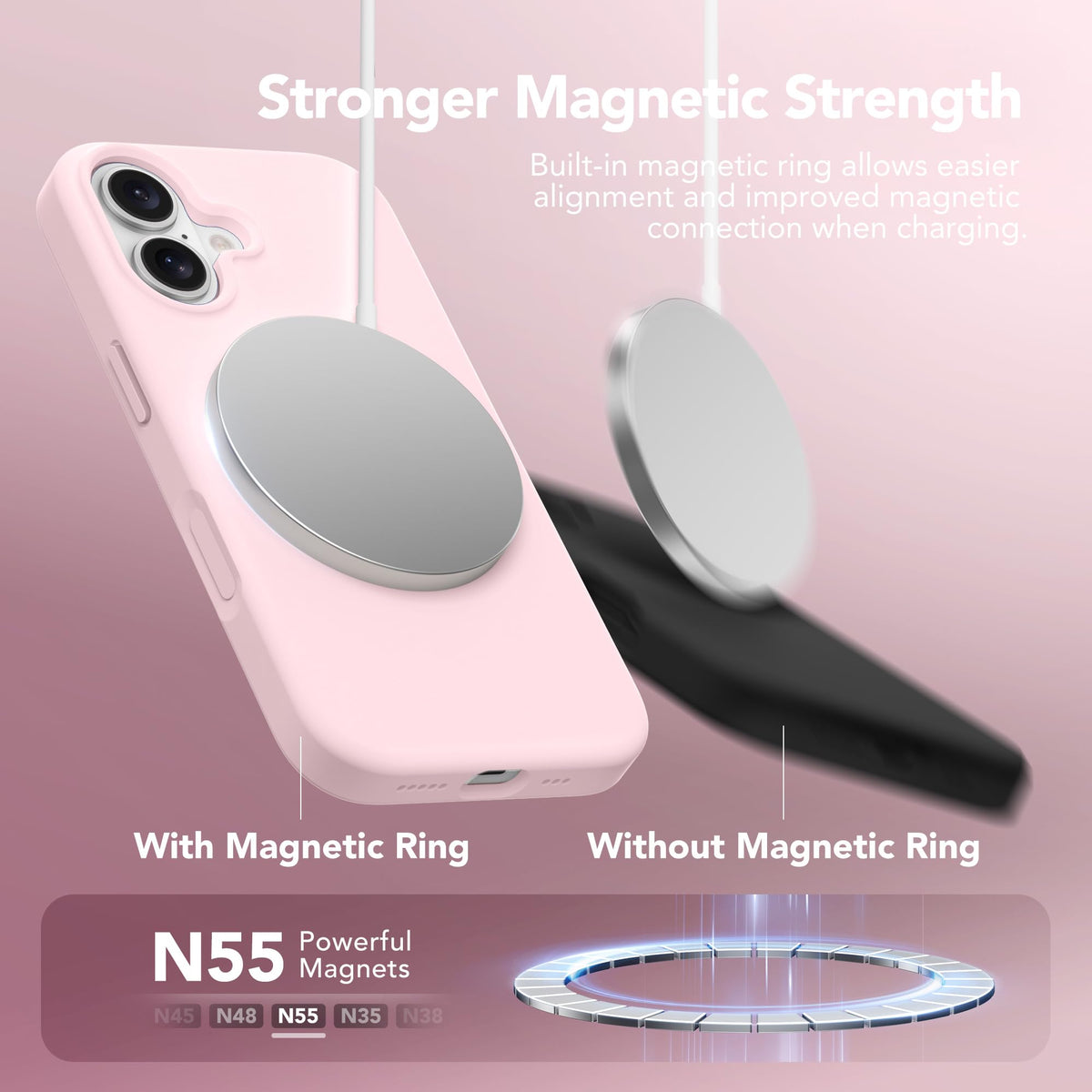 GONEZ Magnetic for iPhone 16 Case, Silicone Cover Chalk Pink