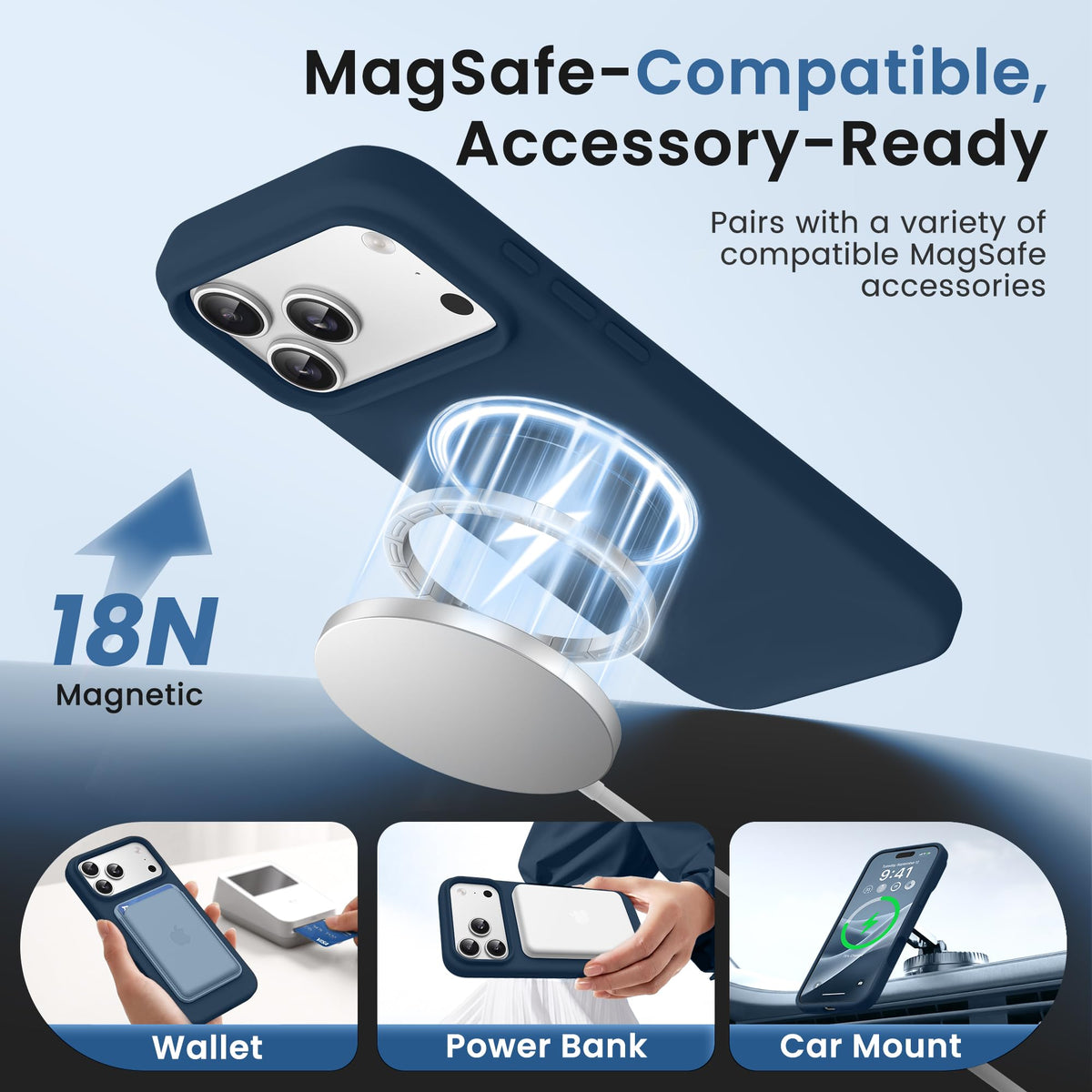 GONEZ Magnetic for iPhone 18 Pro Max Case/iPhone 17 Pro Max Case, Silicone Cover Dark Blue