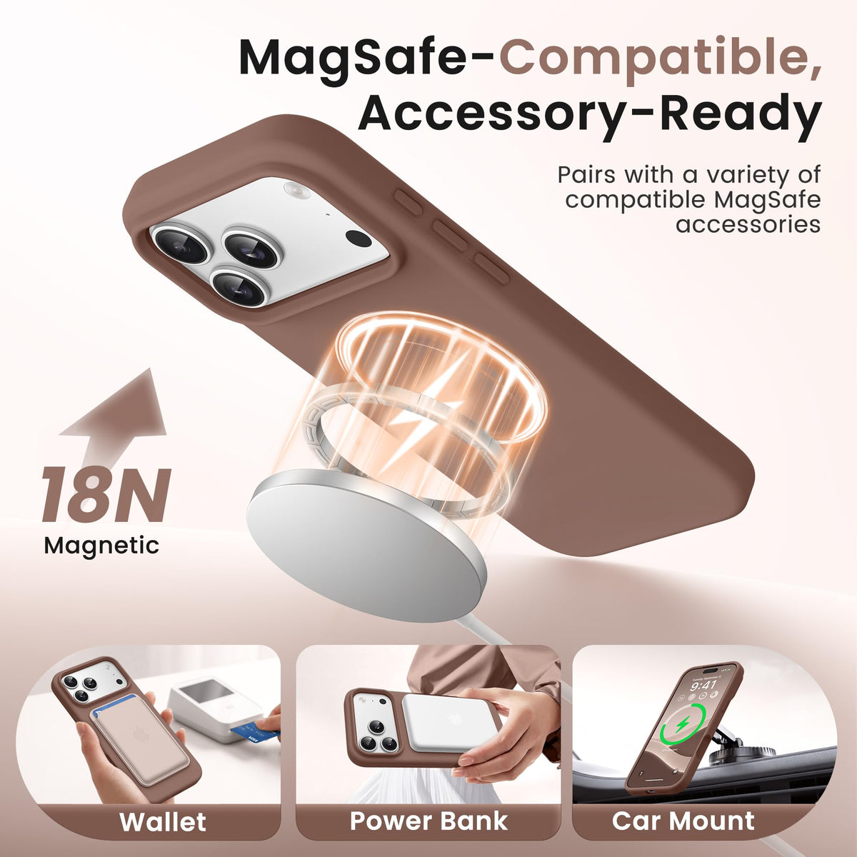 GONEZ Magnetic for iPhone 18 Pro Case/iPhone 17 Pro Case, Silicone Cover Brown
