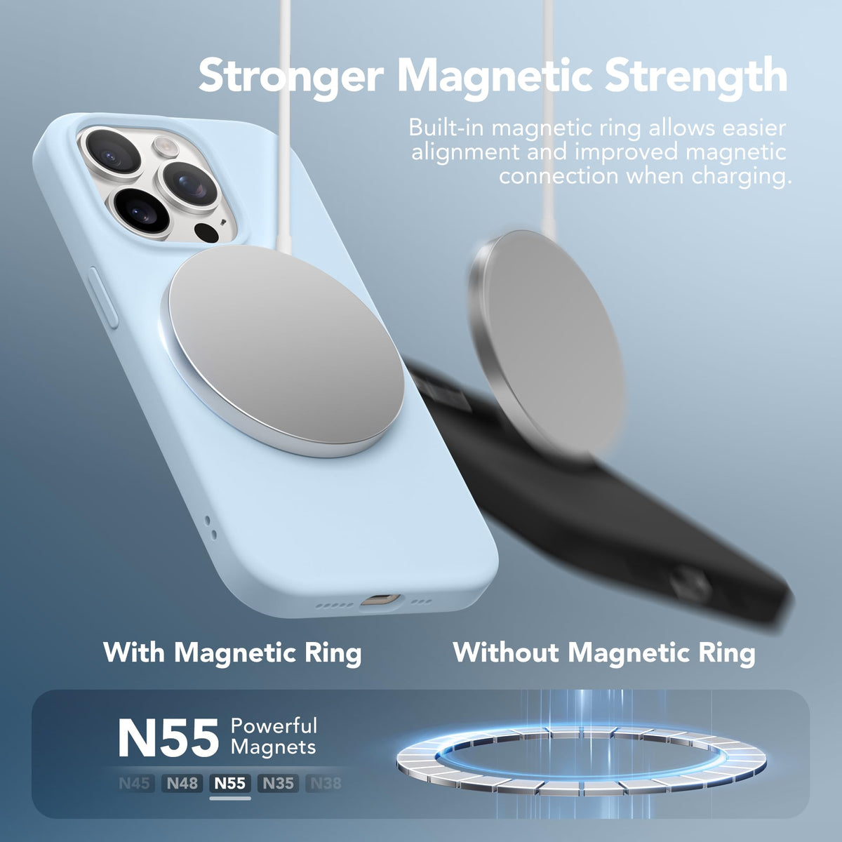 GONEZ Magnetic for iPhone 15 Pro Max Case, Silicone Cover Blue