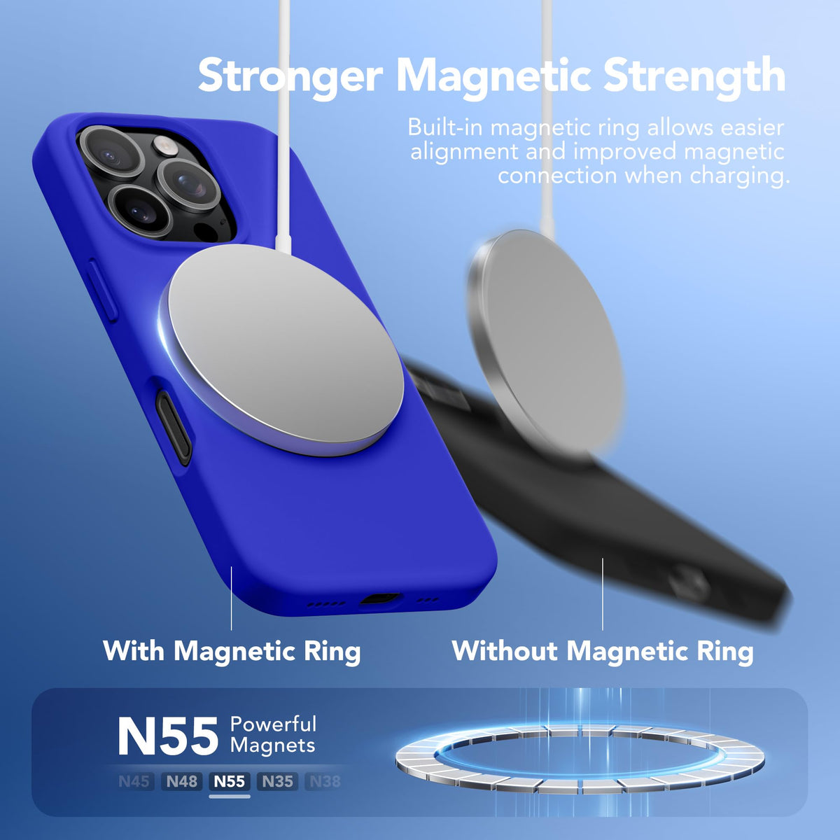 GONEZ Magnetic for iPhone 16 Pro Case, Silicone Cover Cobalt Blue