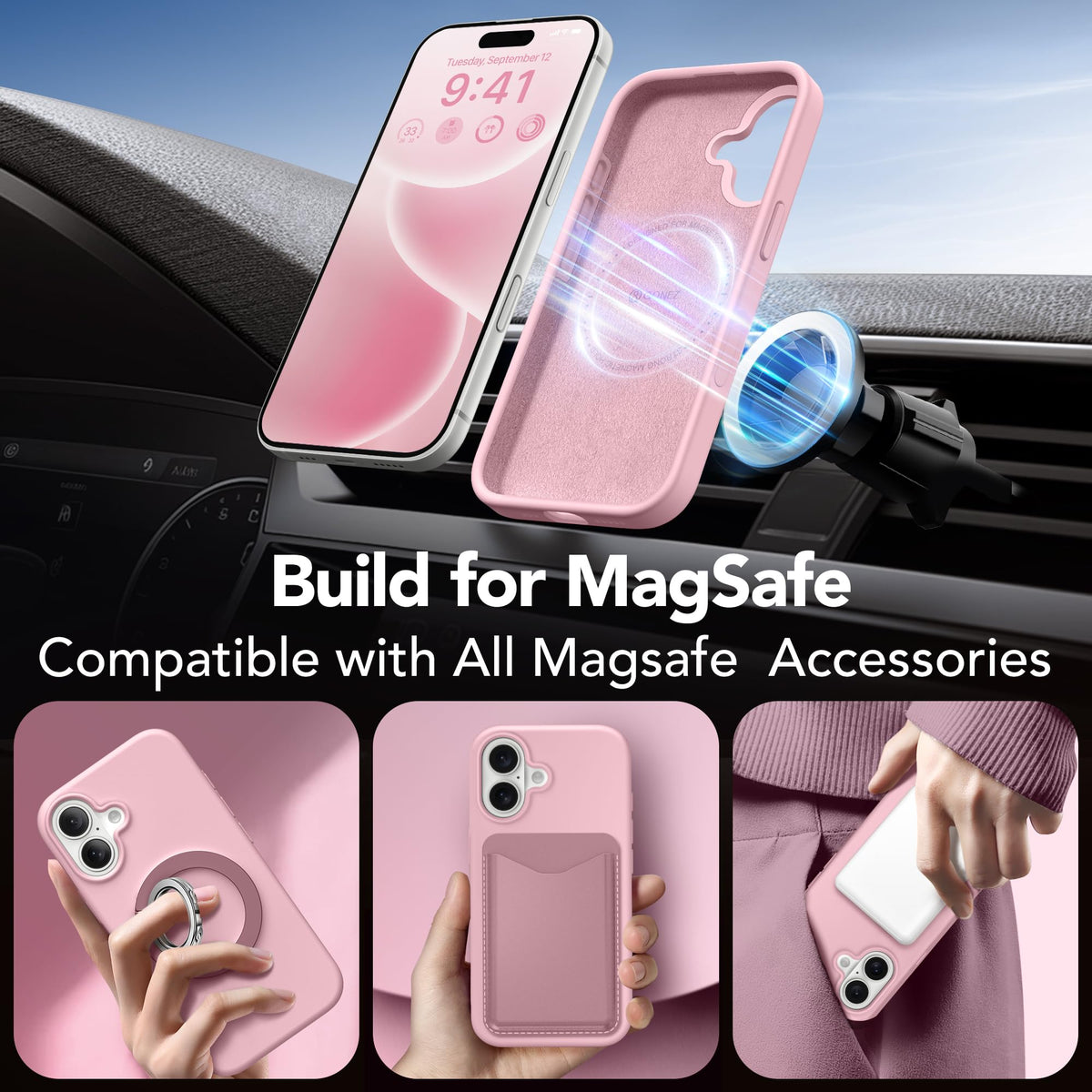 GONEZ Magnetic for iPhone 17 Case, Silicone Cover Peach Pink