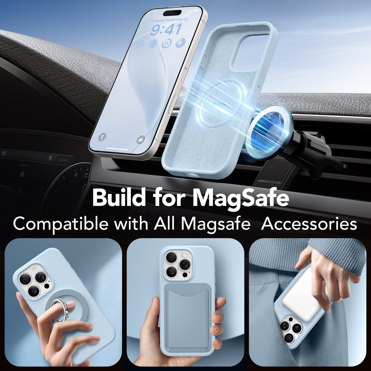 GONEZ Magnetic for iPhone 16 Pro Max Case, Silicone Cover Blue