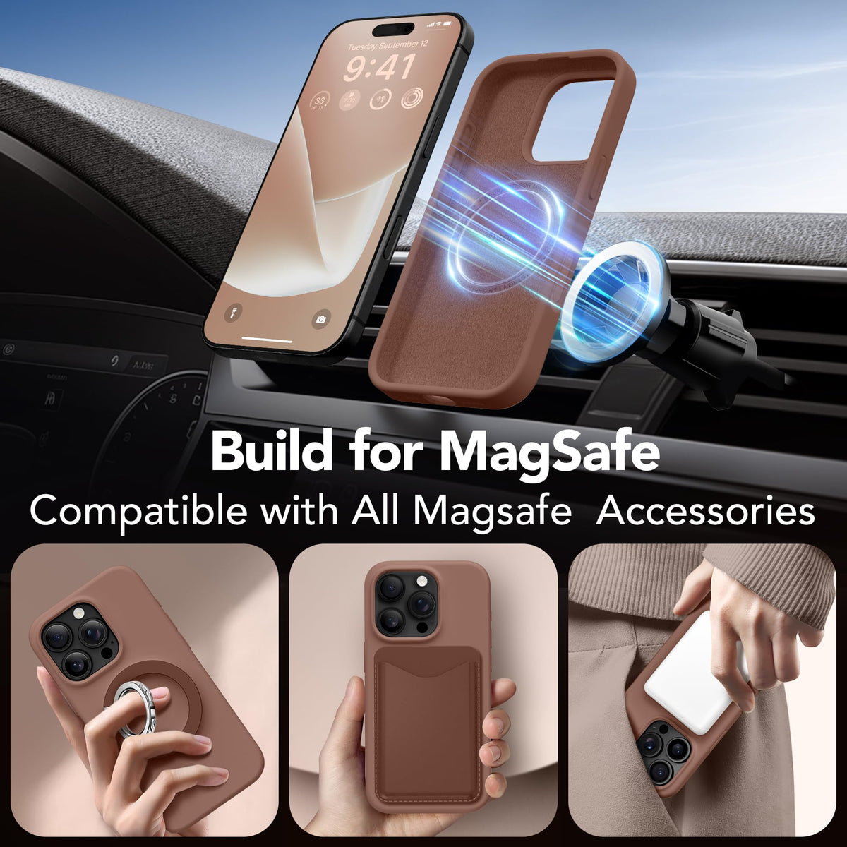 GONEZ Magnetic for iPhone 16 Pro Case, Silicone Cover Brown