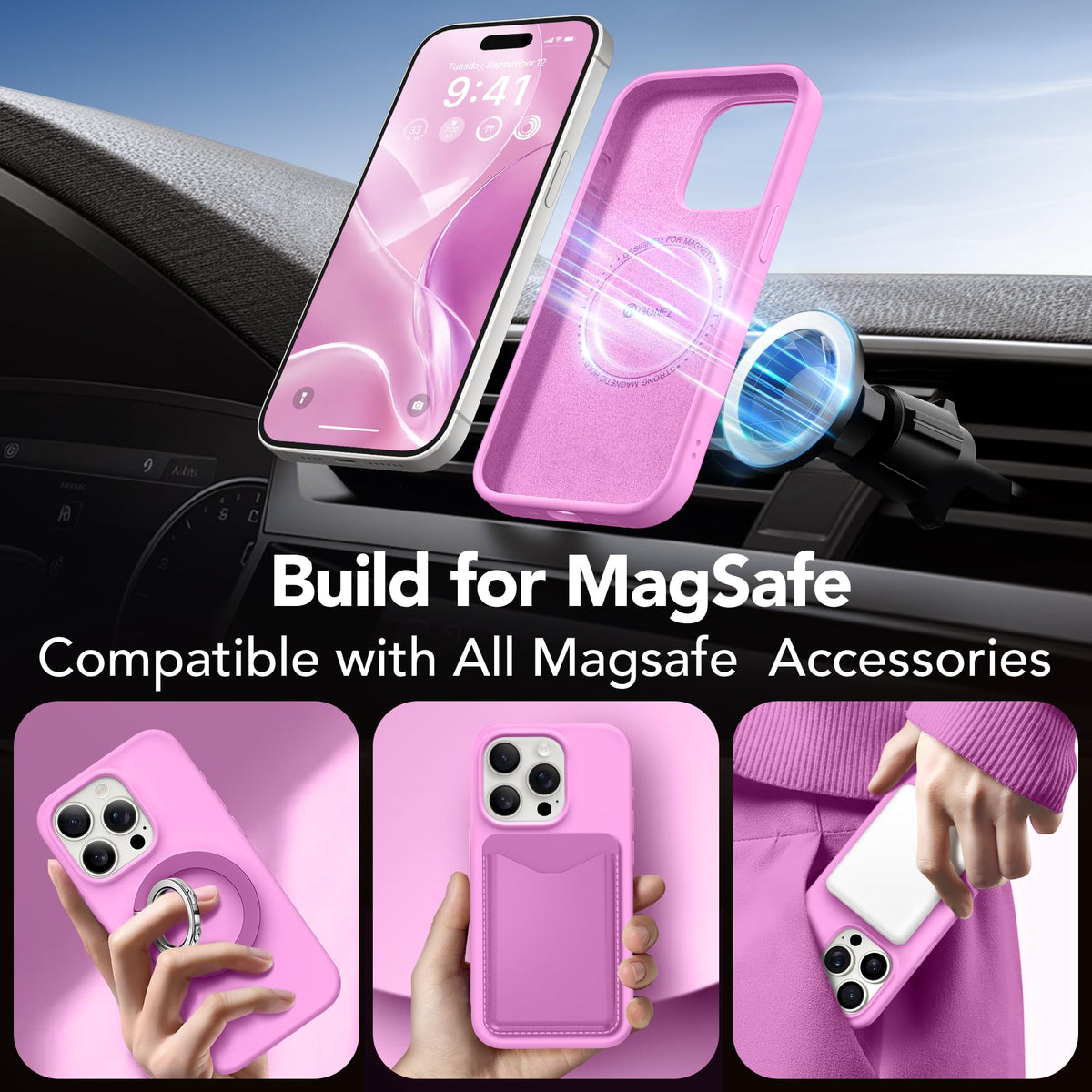 GONEZ Magnetic for iPhone 15 Pro Max Case, Silicone Cover Cherry Blossom