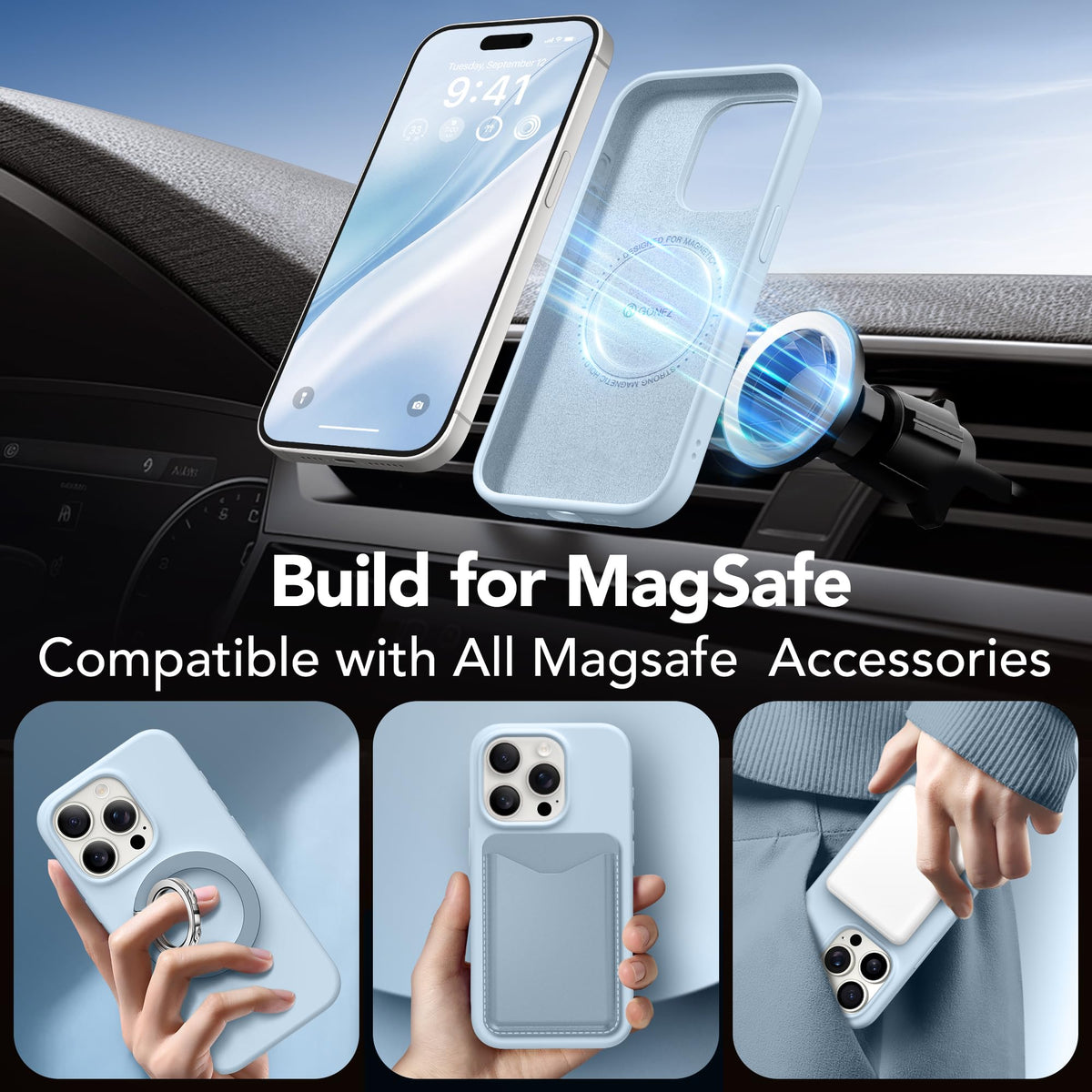 GONEZ Magnetic for iPhone 15 Pro Max Case, Silicone Cover Blue