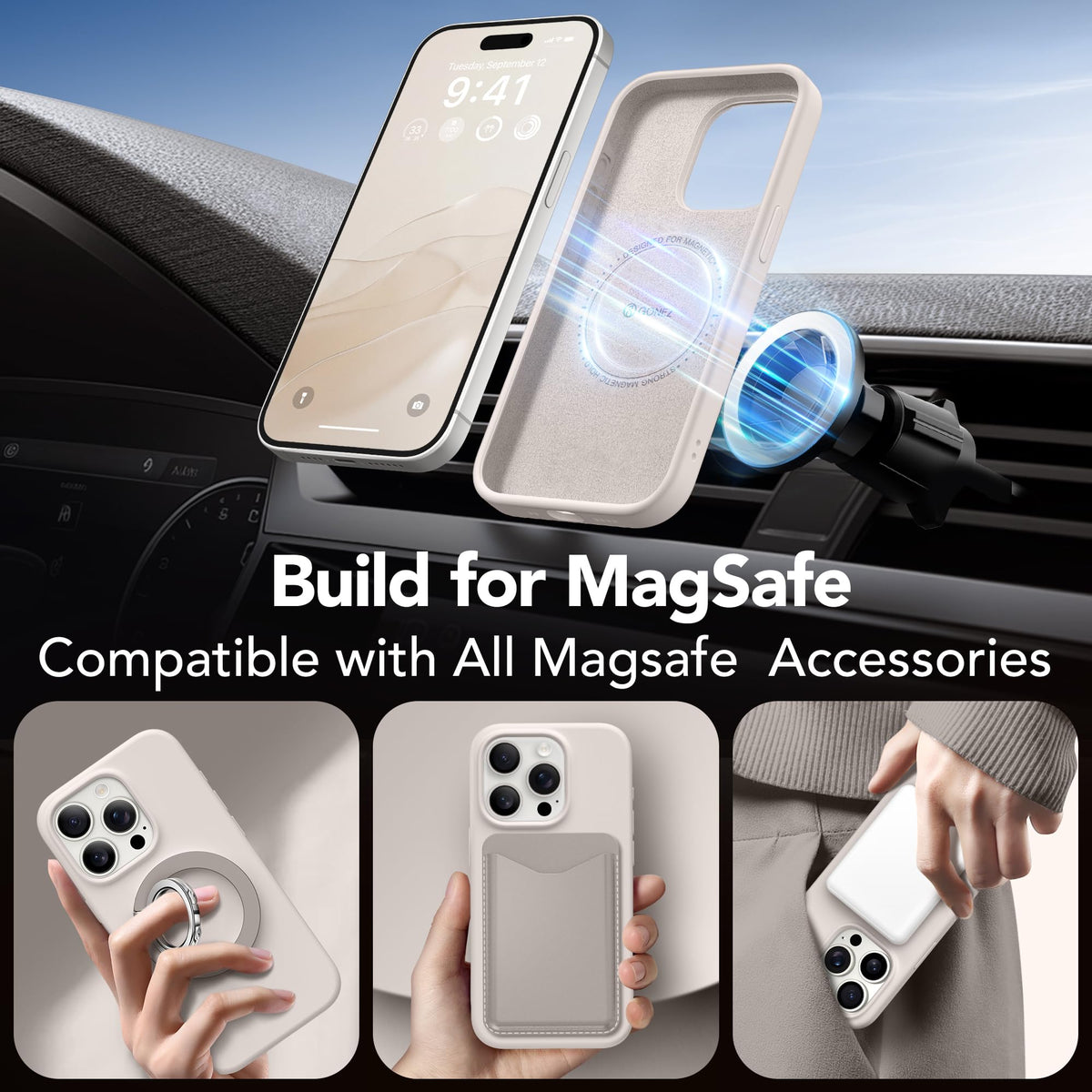 GONEZ Magnetic for iPhone 15 Pro Max Case, Silicone Cover Stone