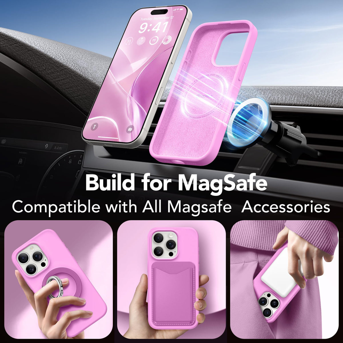 GONEZ Magnetic for iPhone 16 Pro Max Case, Silicone Cover Cherry Blossom