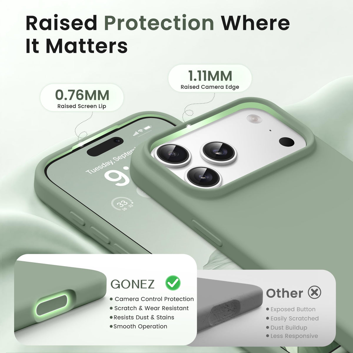 GONEZ for iPhone 18 Pro Case, Light Green
