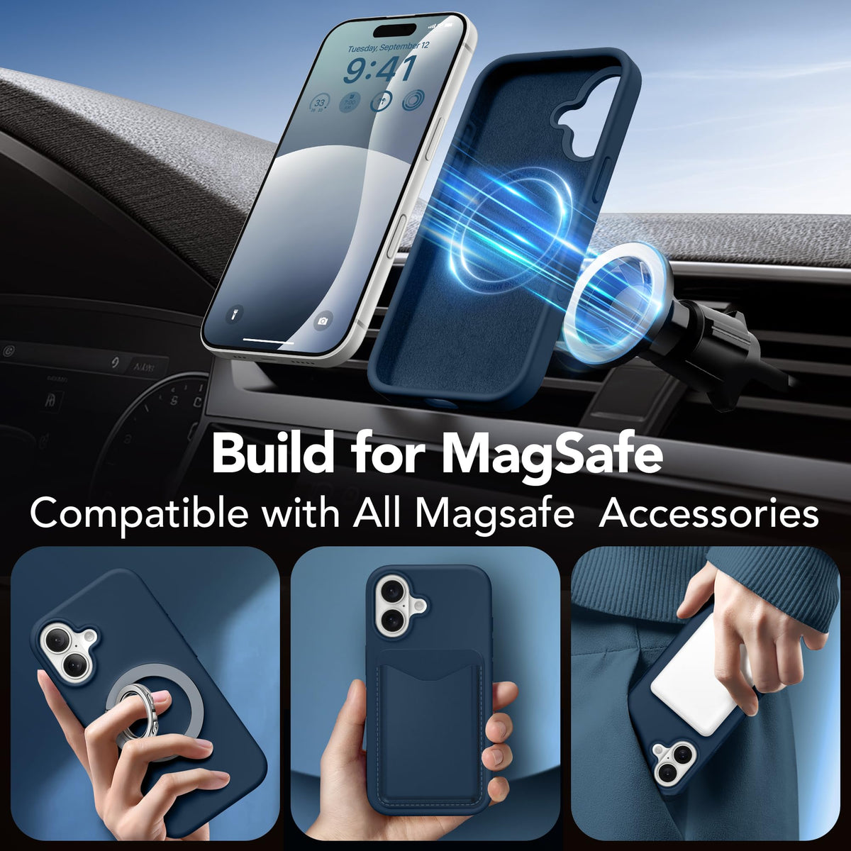 GONEZ Magnetic for iPhone 17 Case, Silicone Cover Dark Blue