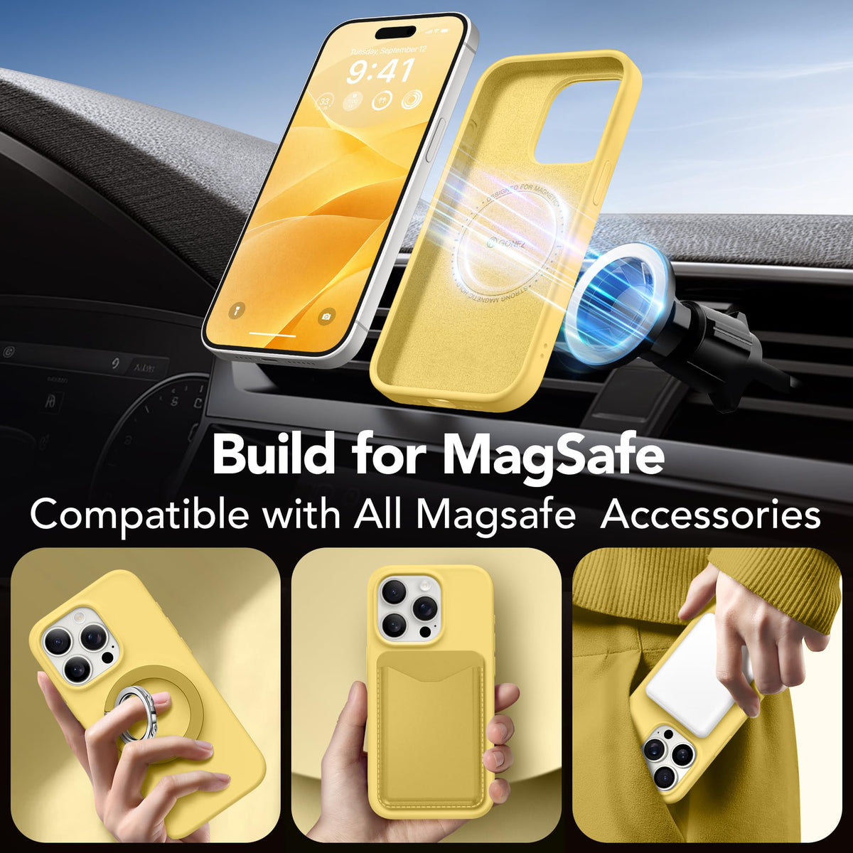 GONEZ Magnetic for iPhone 15 Pro Case, Silicone Cover Buttercream Yellow