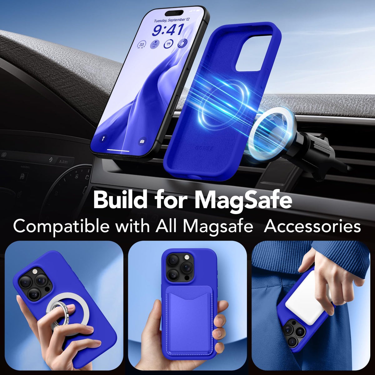 GONEZ Magnetic for iPhone 16 Pro Case, Silicone Cover Cobalt Blue