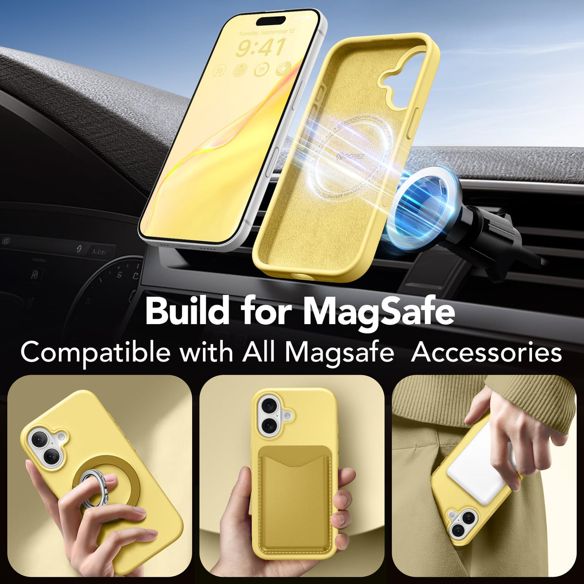 GONEZ Magnetic for iPhone 16 Case, Silicone Cover Buttercream Yellow
