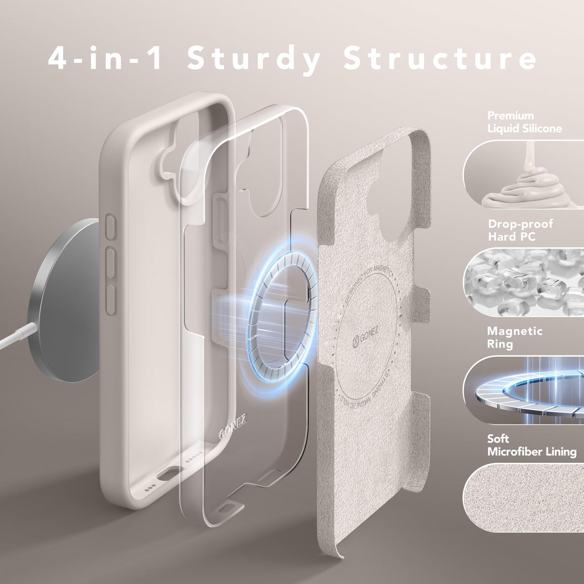 GONEZ Magnetic for iPhone 17 Case, Silicone Cover Stone