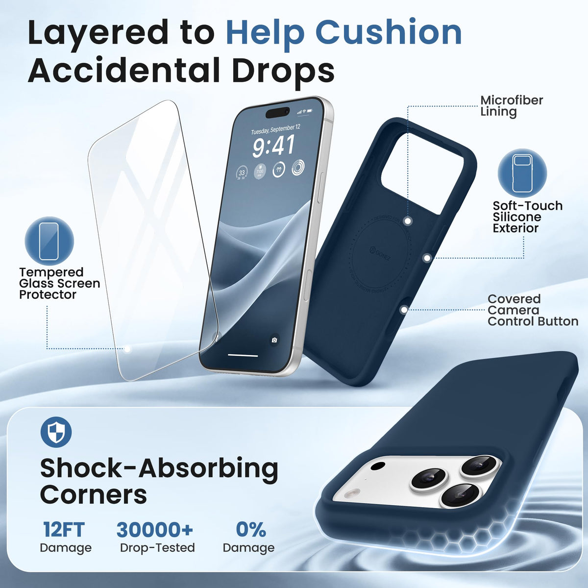 GONEZ Magnetic for iPhone 18 Pro Max Case/iPhone 17 Pro Max Case, Silicone Cover Dark Blue