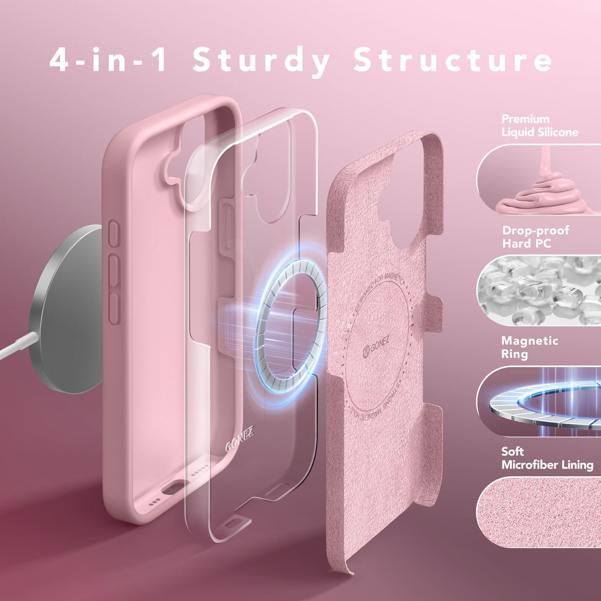 GONEZ Magnetic for iPhone 17 Case, Silicone Cover Peach Pink
