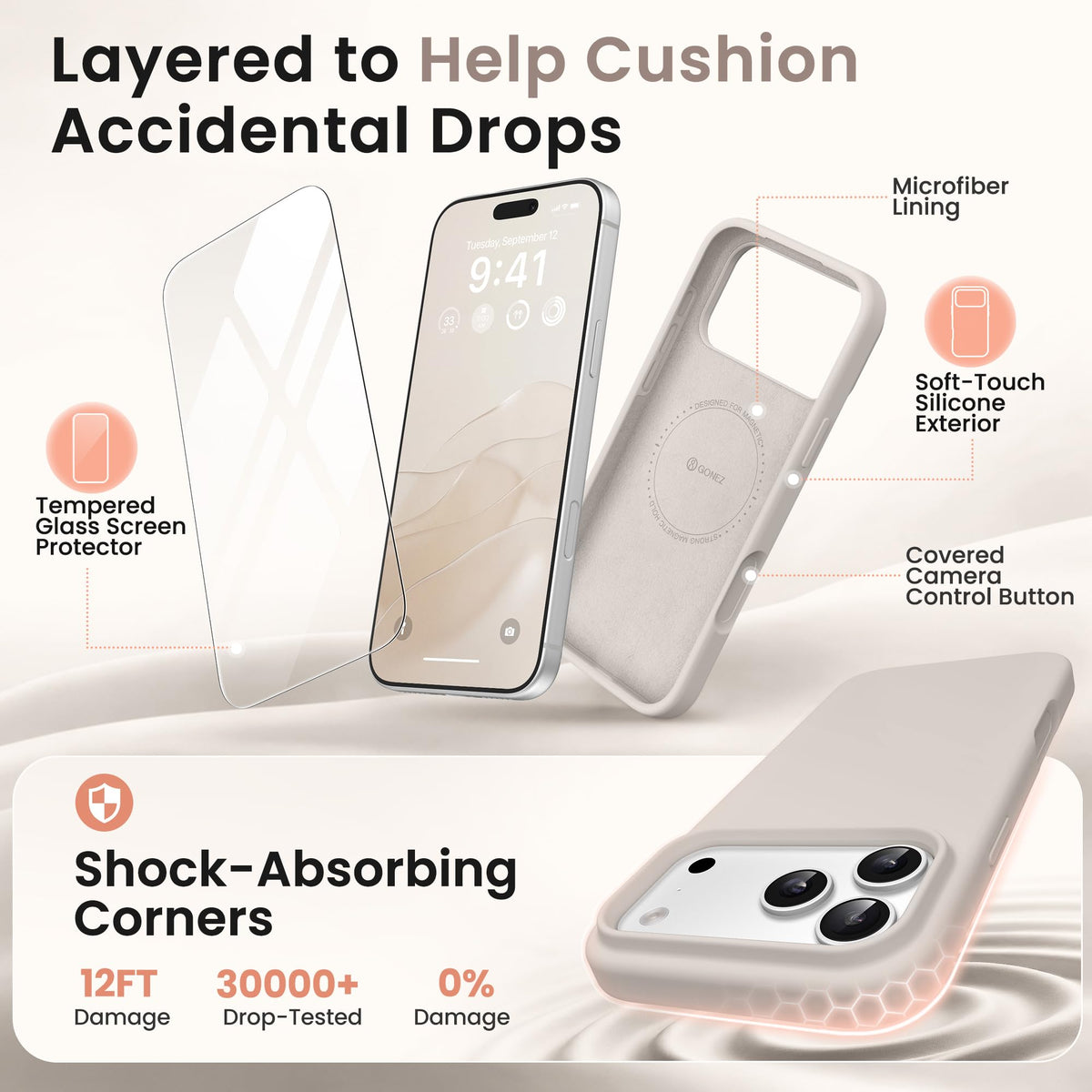 GONEZ Magnetic for iPhone 18 Pro Max Case/iPhone 17 Pro Max Case, Silicone Cover Stone