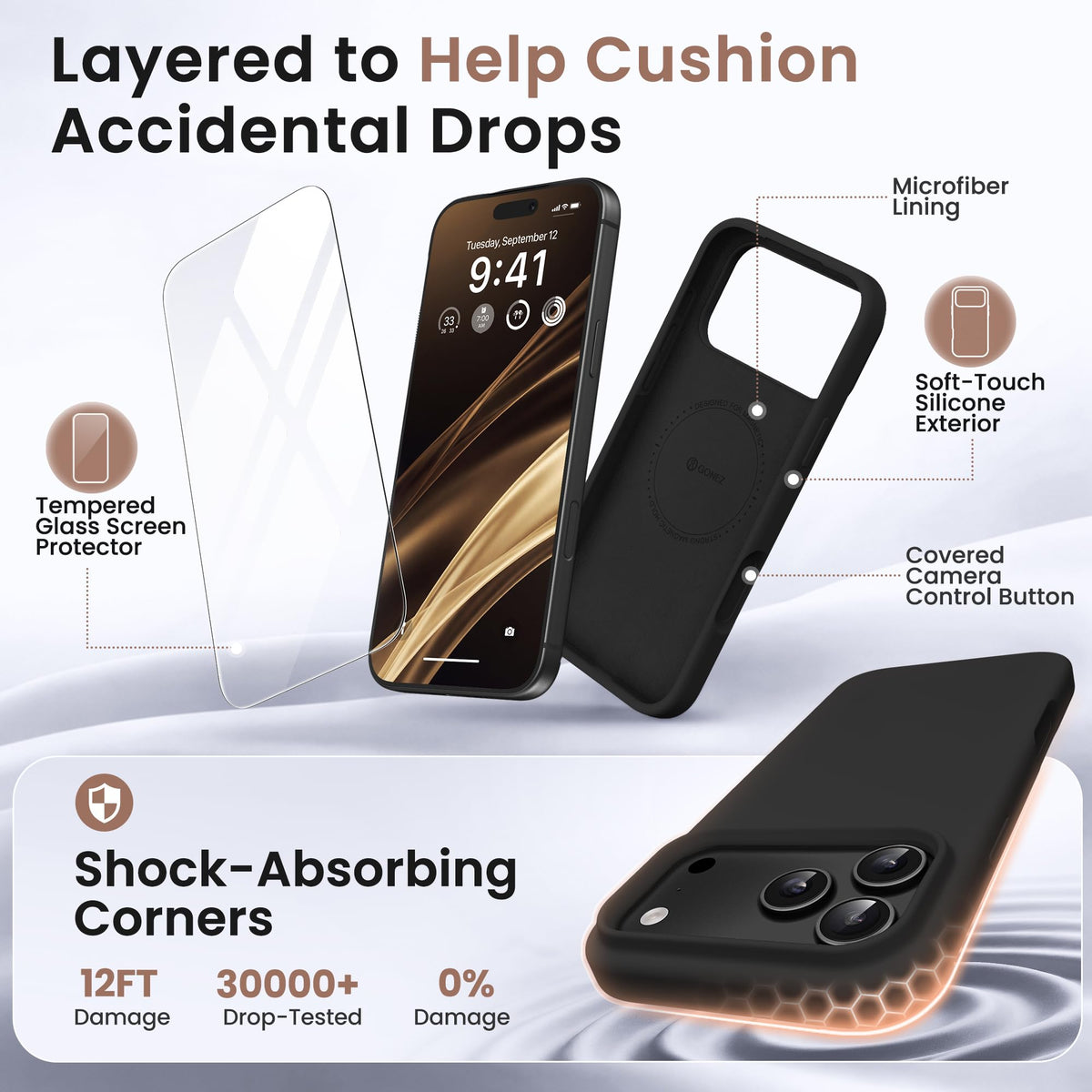 GONEZ Magnetic for iPhone 18 Pro Case/iPhone 17 Pro Case, Silicone Cover Black