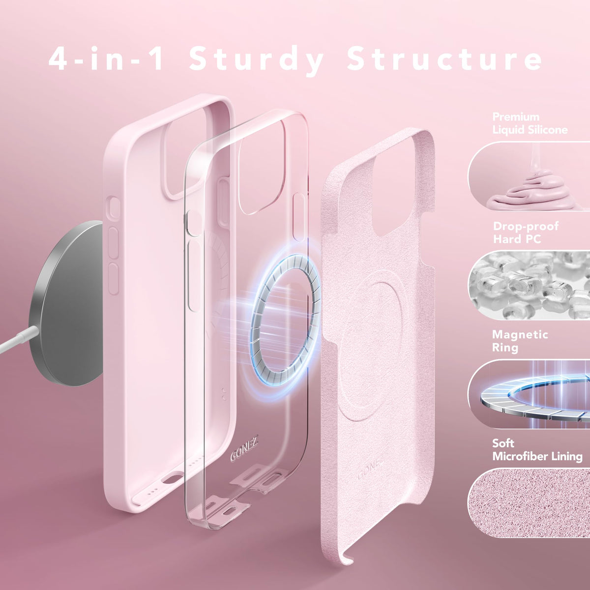 GONEZ Magnetic for iPhone 12/12 Pro Case, Silicone Cover Chalk Pink