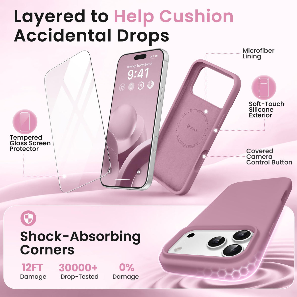 GONEZ Magnetic for iPhone 18 Pro Case/iPhone 17 Pro Case, Silicone Cover Blackcurrant