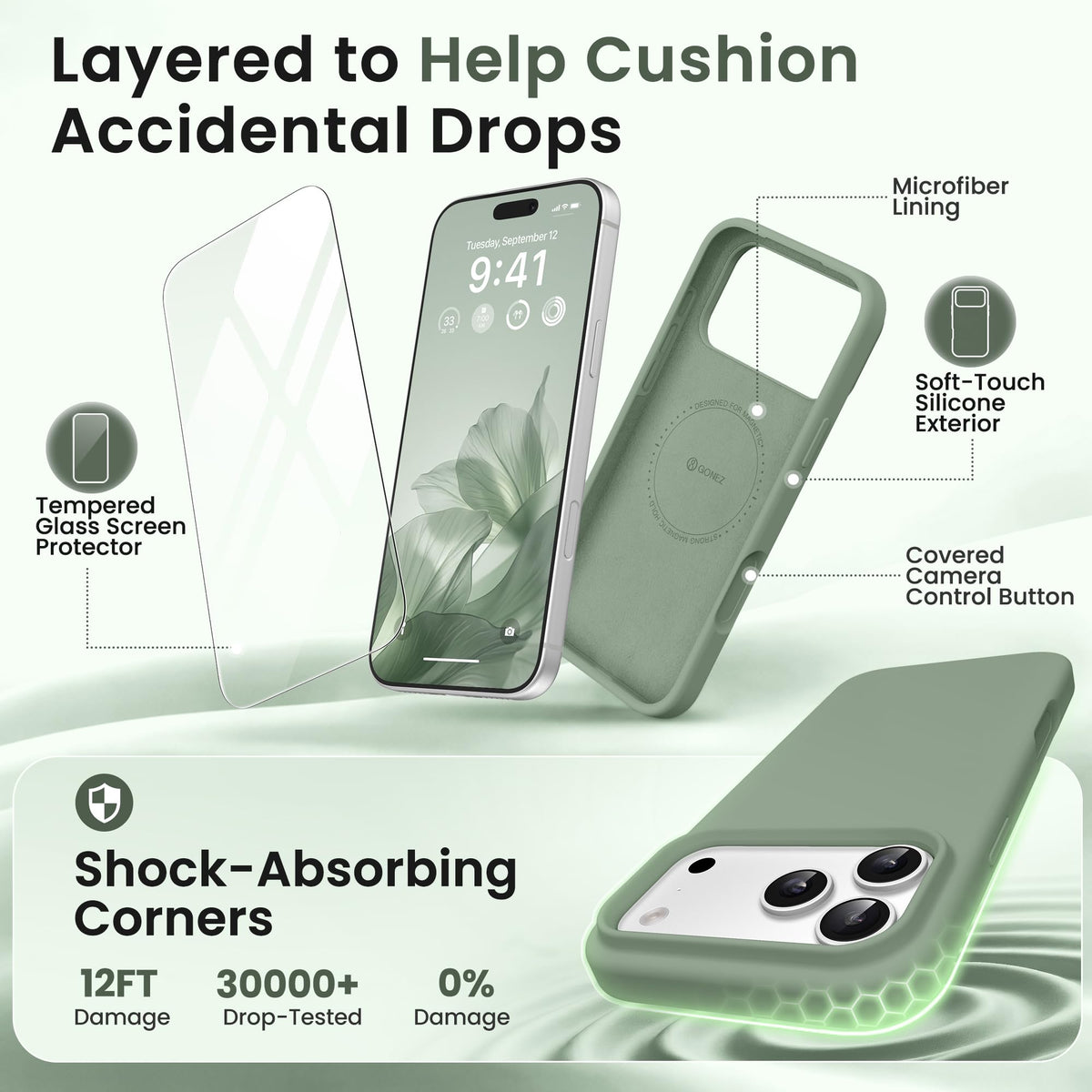 GONEZ for iPhone 18 Pro Case, Light Green