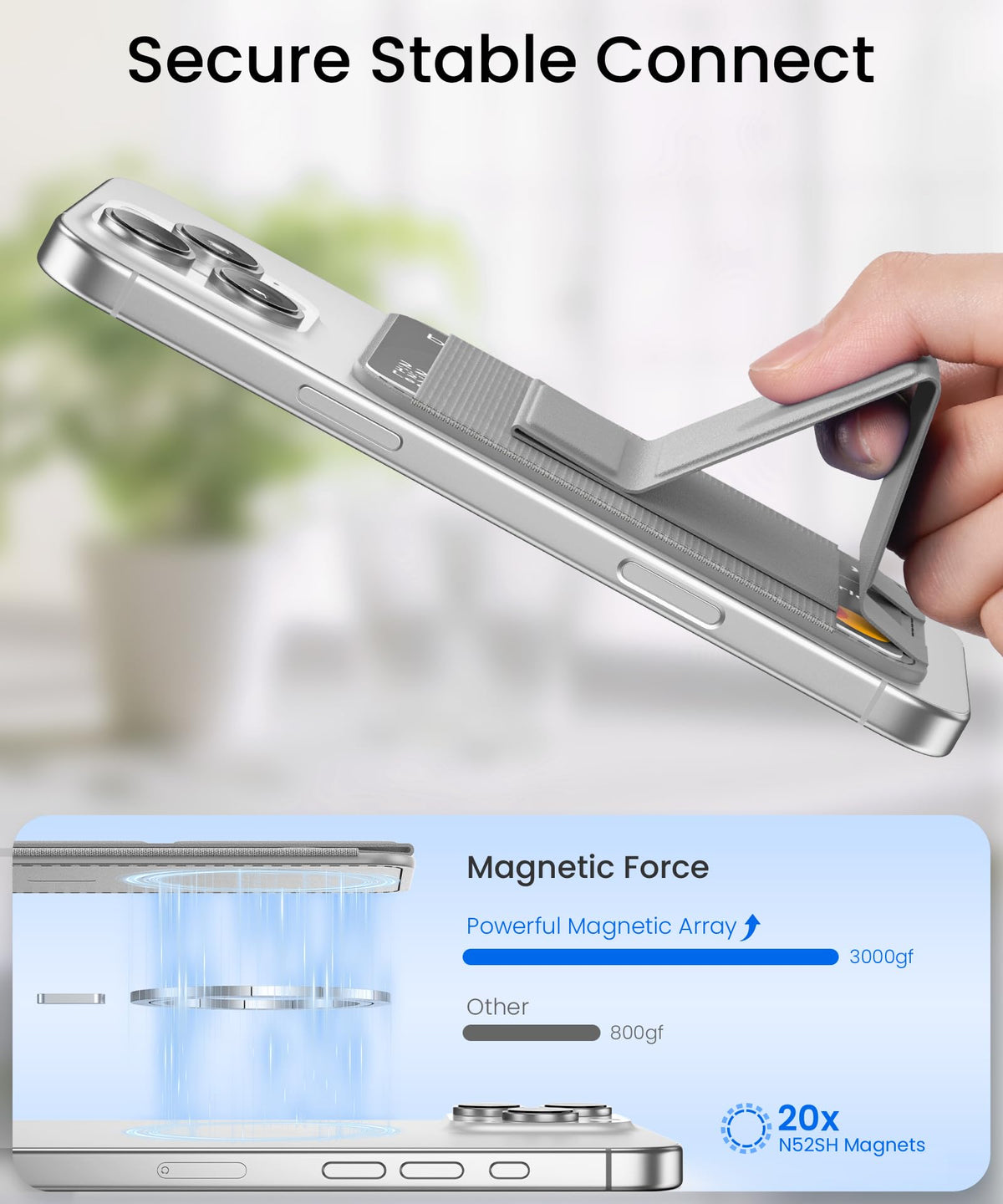 GONEZ for MagSafe Wallet with Stand,Light Grey