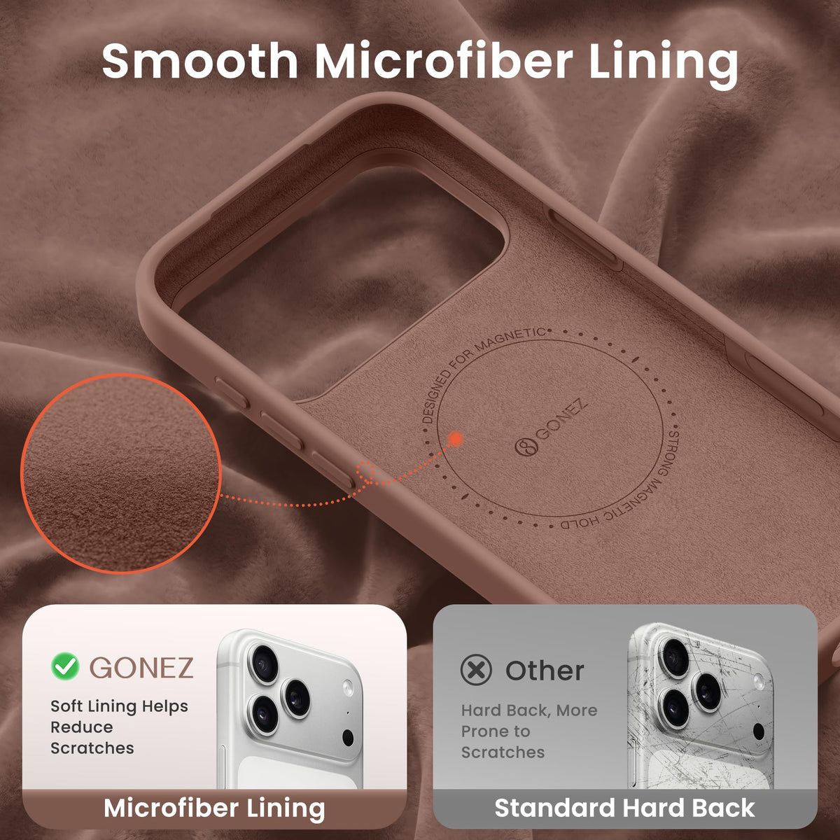 GONEZ Magnetic for iPhone 18 Pro Case/iPhone 17 Pro Case, Silicone Cover Brown