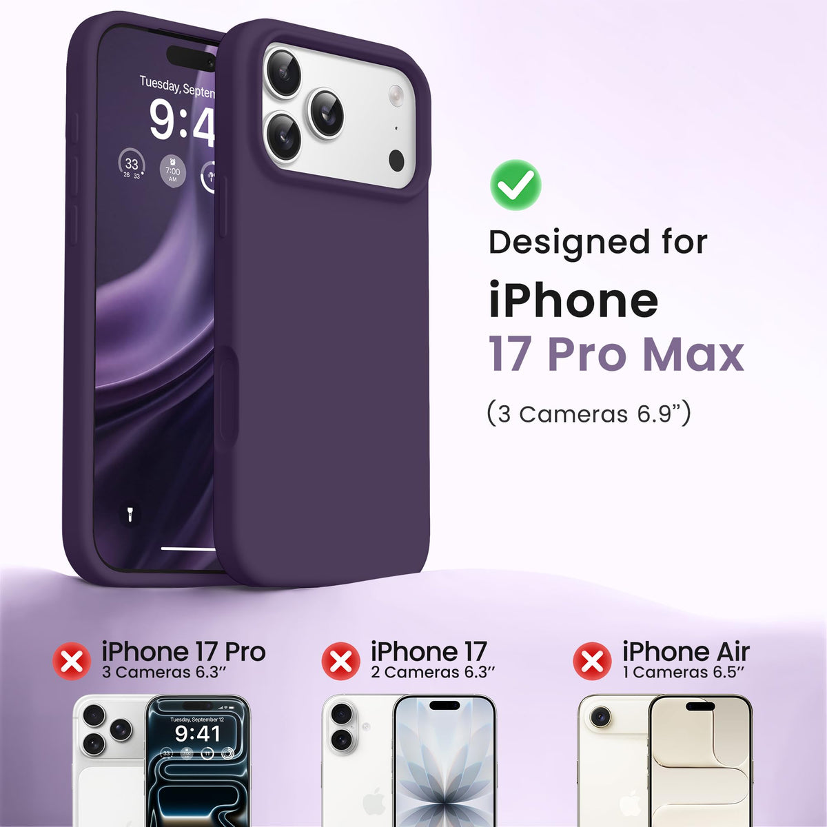 GONEZ Magnetic for iPhone 18 Pro Max Case/iPhone 17 Pro Max Case, Silicone Cover Deep Purple