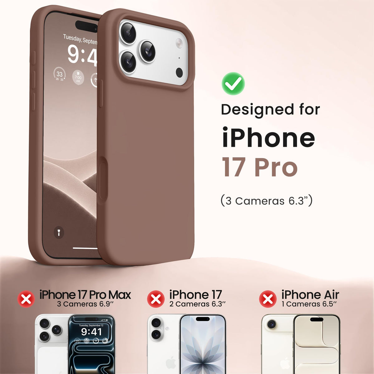 GONEZ Magnetic for iPhone 18 Pro Case/iPhone 17 Pro Case, Silicone Cover Brown