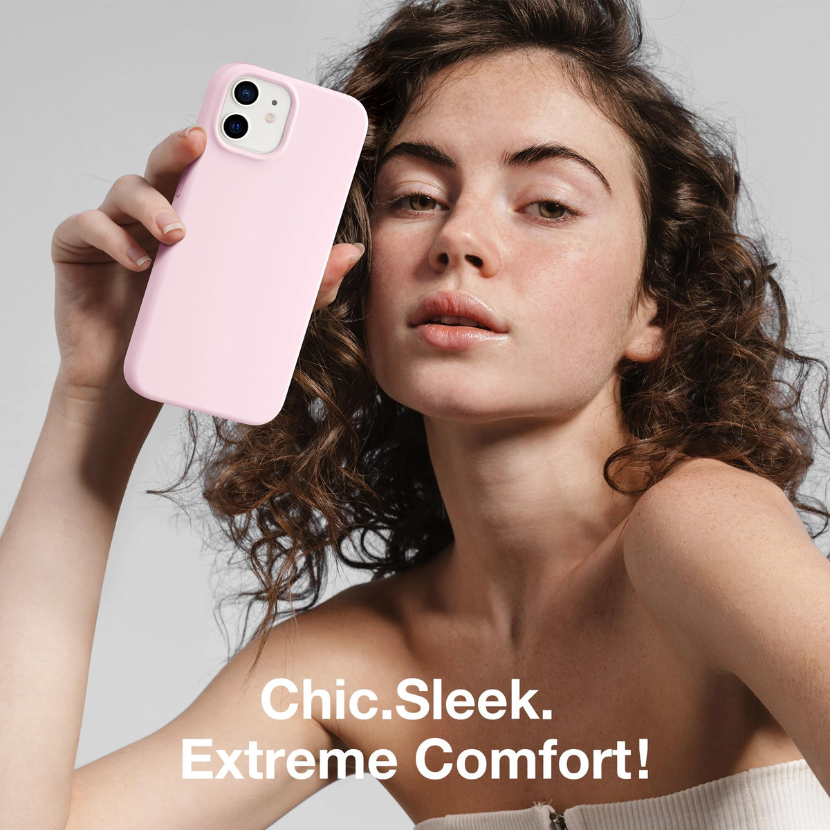 GONEZ Magnetic for iPhone 12/12 Pro Case, Silicone Cover Chalk Pink