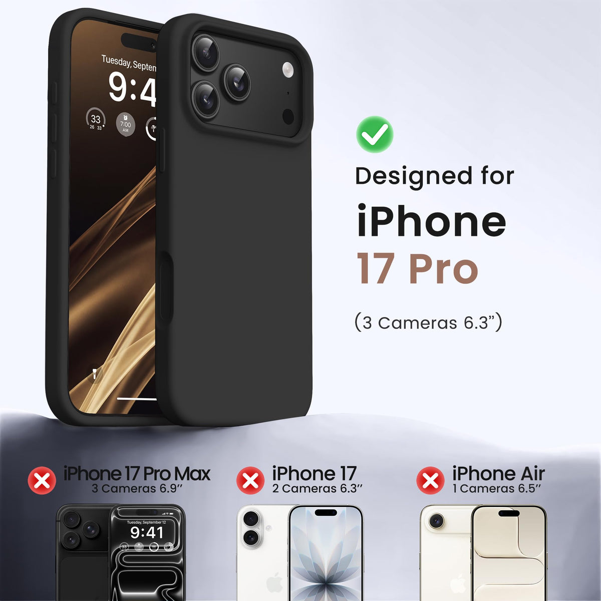 GONEZ Magnetic for iPhone 18 Pro Case/iPhone 17 Pro Case, Silicone Cover Black
